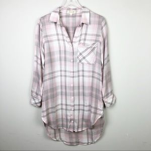 Anthropologie Pink and Gray Plaid Tunic